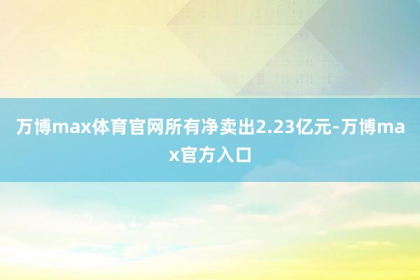 万博max体育官网所有净卖出2.23亿元-万博max官方入口